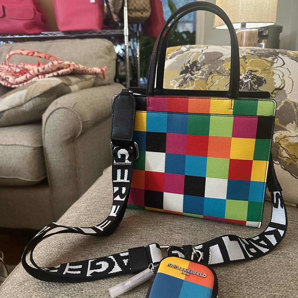 Karl Lagerfeld Paris Maybelle Rainbow Tote Crossbody Bag NWT With Pouch - Picture 13 of 15